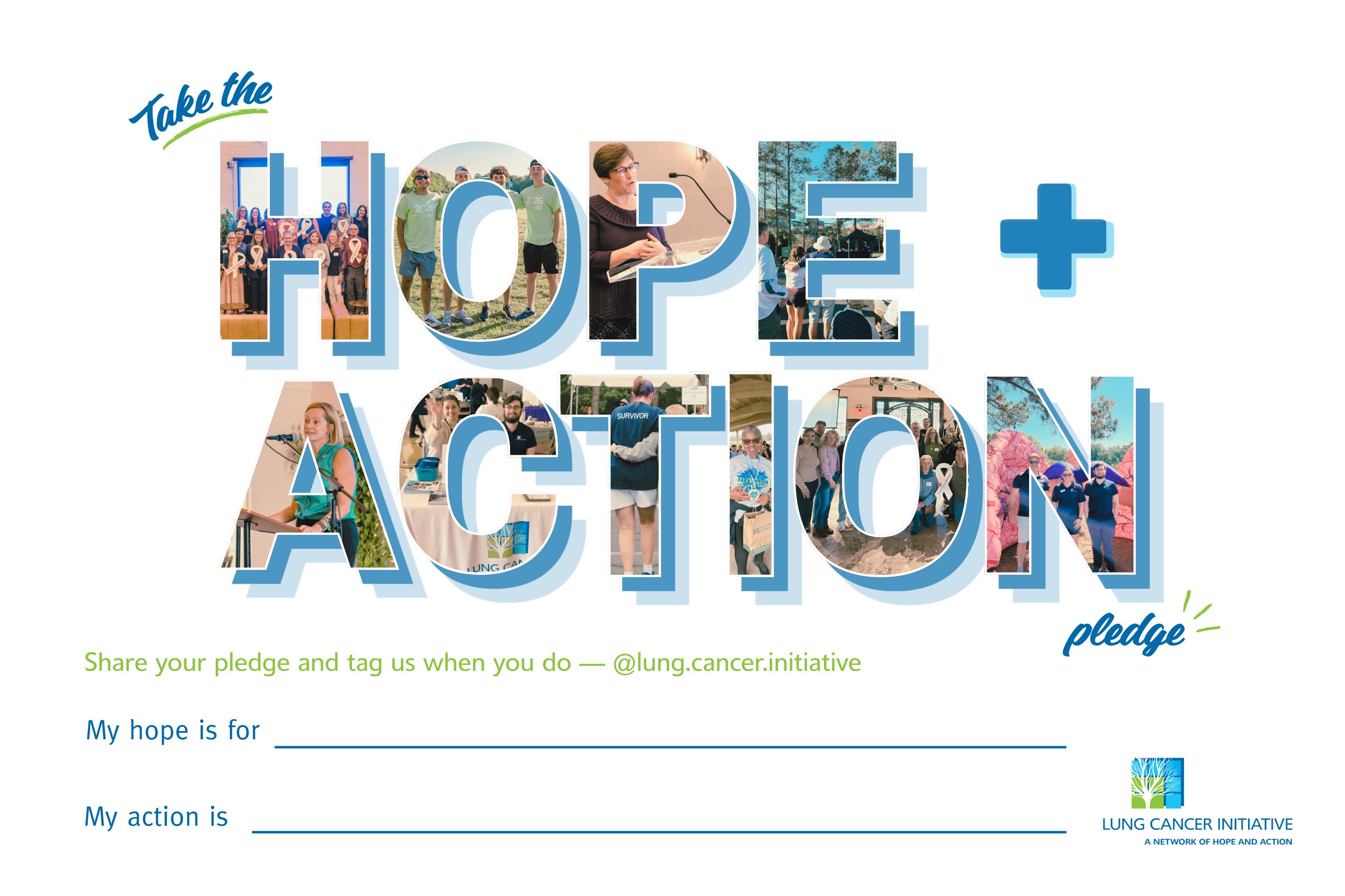 Take the Hope + Action pledge postcard, with blank lines for My hope is for and My action is